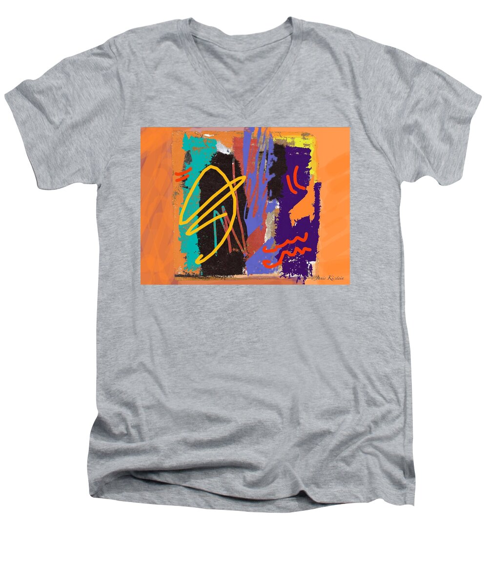 Abstract Men's V-Neck T-Shirt featuring the mixed media Wild and Wicked 4 by Janis Kirstein