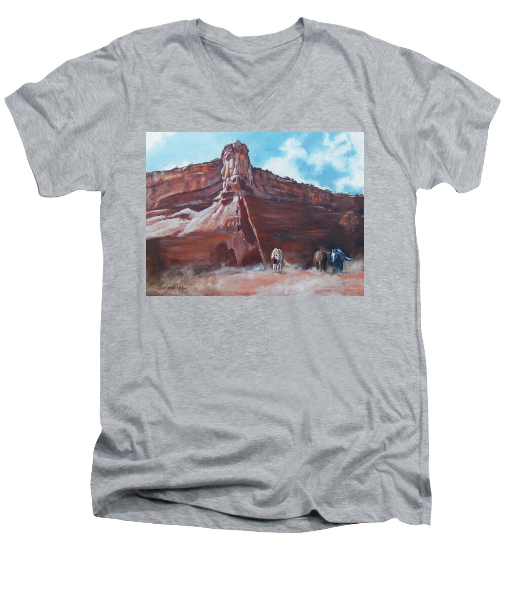 Wind Horse Canyon Prints Men's V-Neck T-Shirt featuring the painting Wind Horse Canyon by Karen Kennedy Chatham