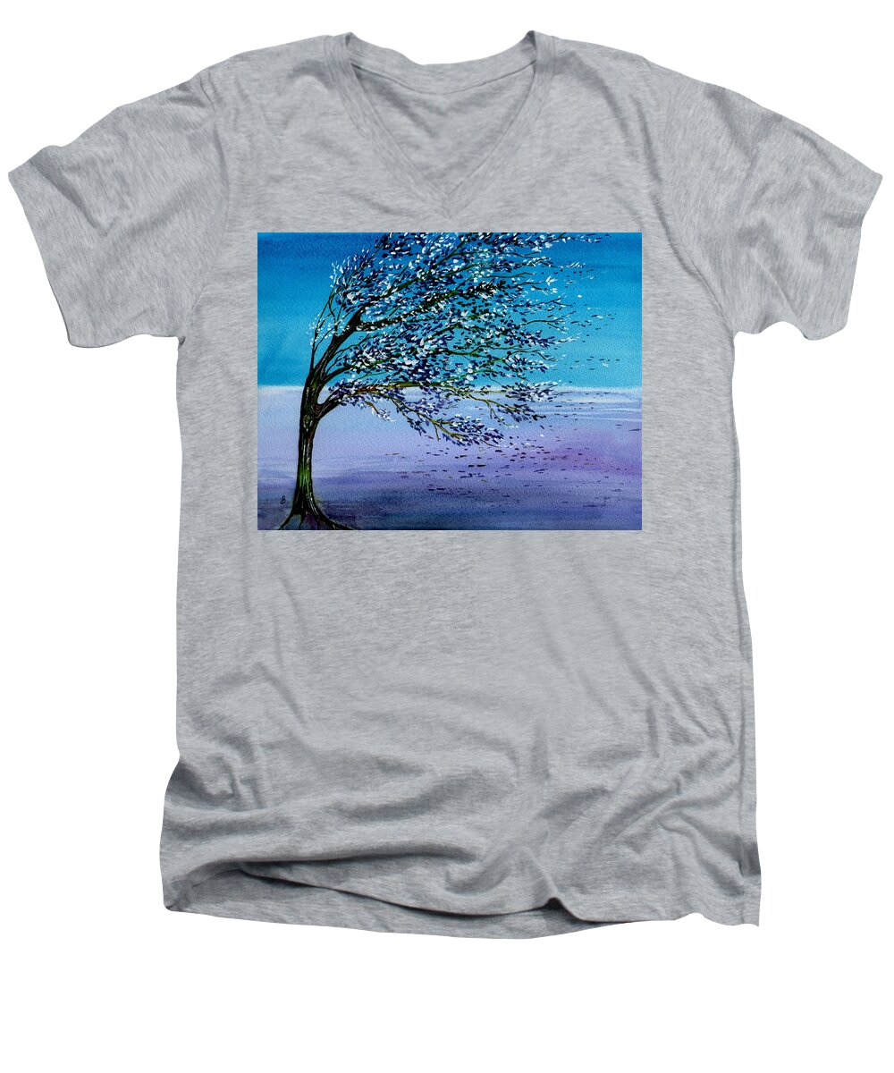 Watercolor Men's V-Neck T-Shirt featuring the painting Windblown by Brenda Owen