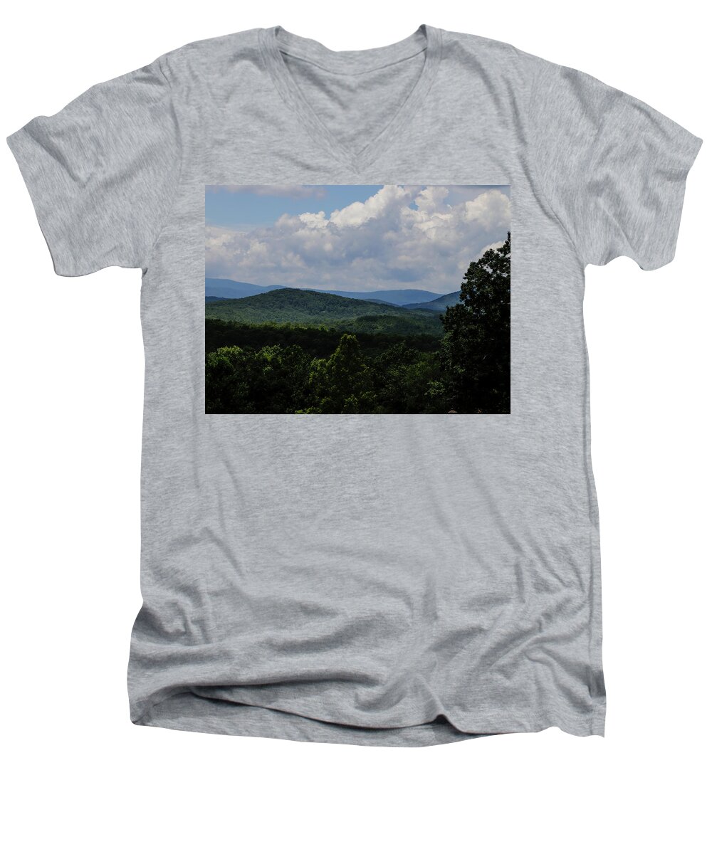 Landscape Men's V-Neck T-Shirt featuring the digital art Winery Hlils by Kathleen Illes