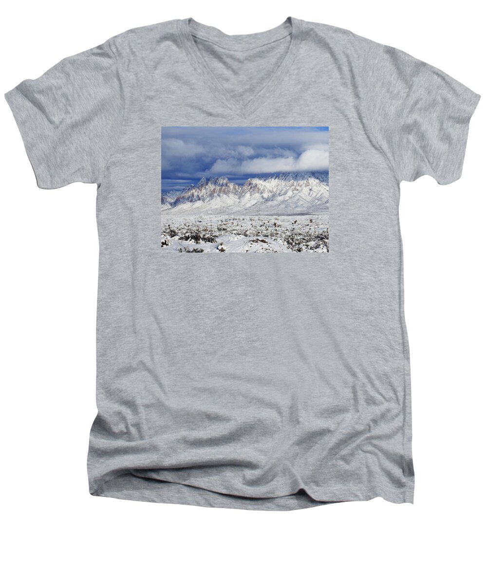 Organ Mountains Men's V-Neck T-Shirt featuring the photograph Winter Beauties Organ Mountains by Kurt Van Wagner
