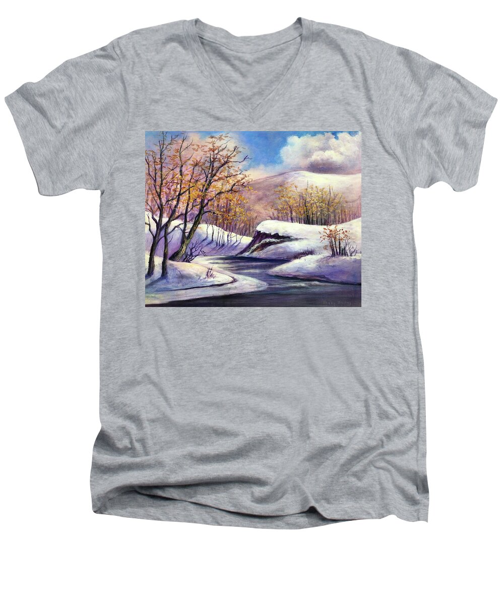 Eden Men's V-Neck T-Shirt featuring the painting Winter In The Garden of Eden by Rand Burns