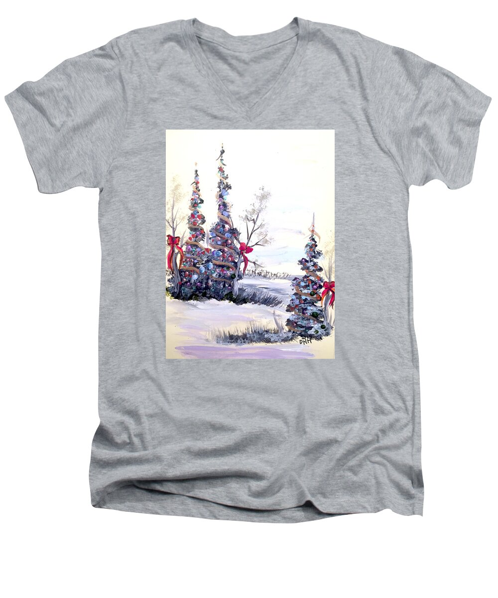 Winter Men's V-Neck T-Shirt featuring the painting Winter Joy by Dorothy Maier