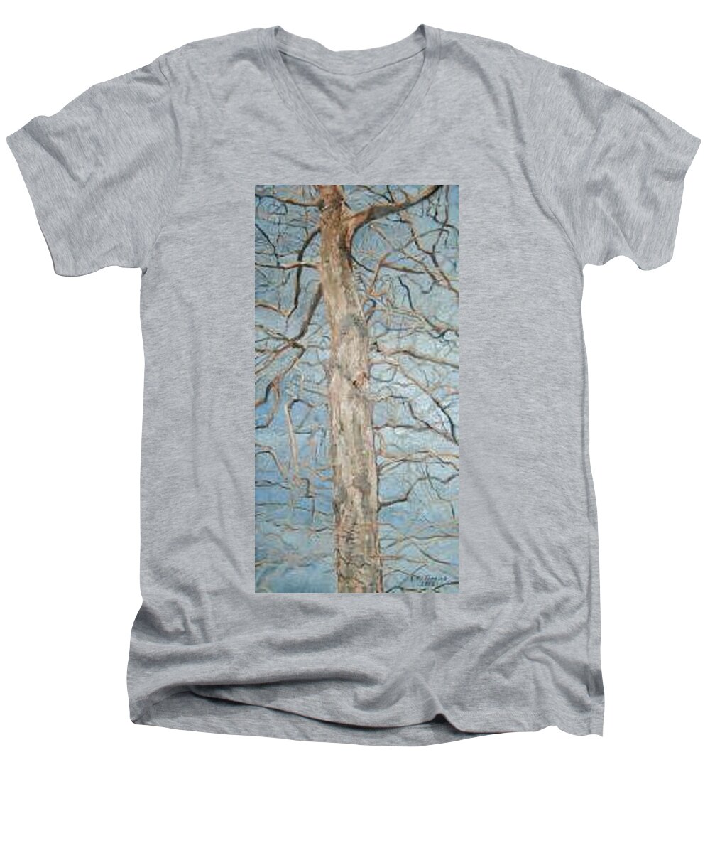 Tree Men's V-Neck T-Shirt featuring the painting Winter Morning by Leah Tomaino