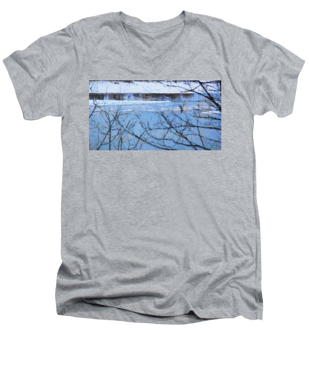 Water Men's V-Neck T-Shirt featuring the photograph Winter River by Kathy Bassett