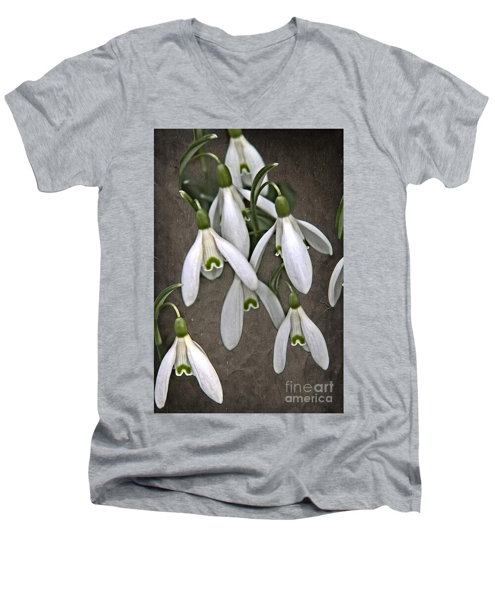 Snowdrop Men's V-Neck T-Shirt featuring the photograph Winter Snowdrop Canvas by Martyn Arnold