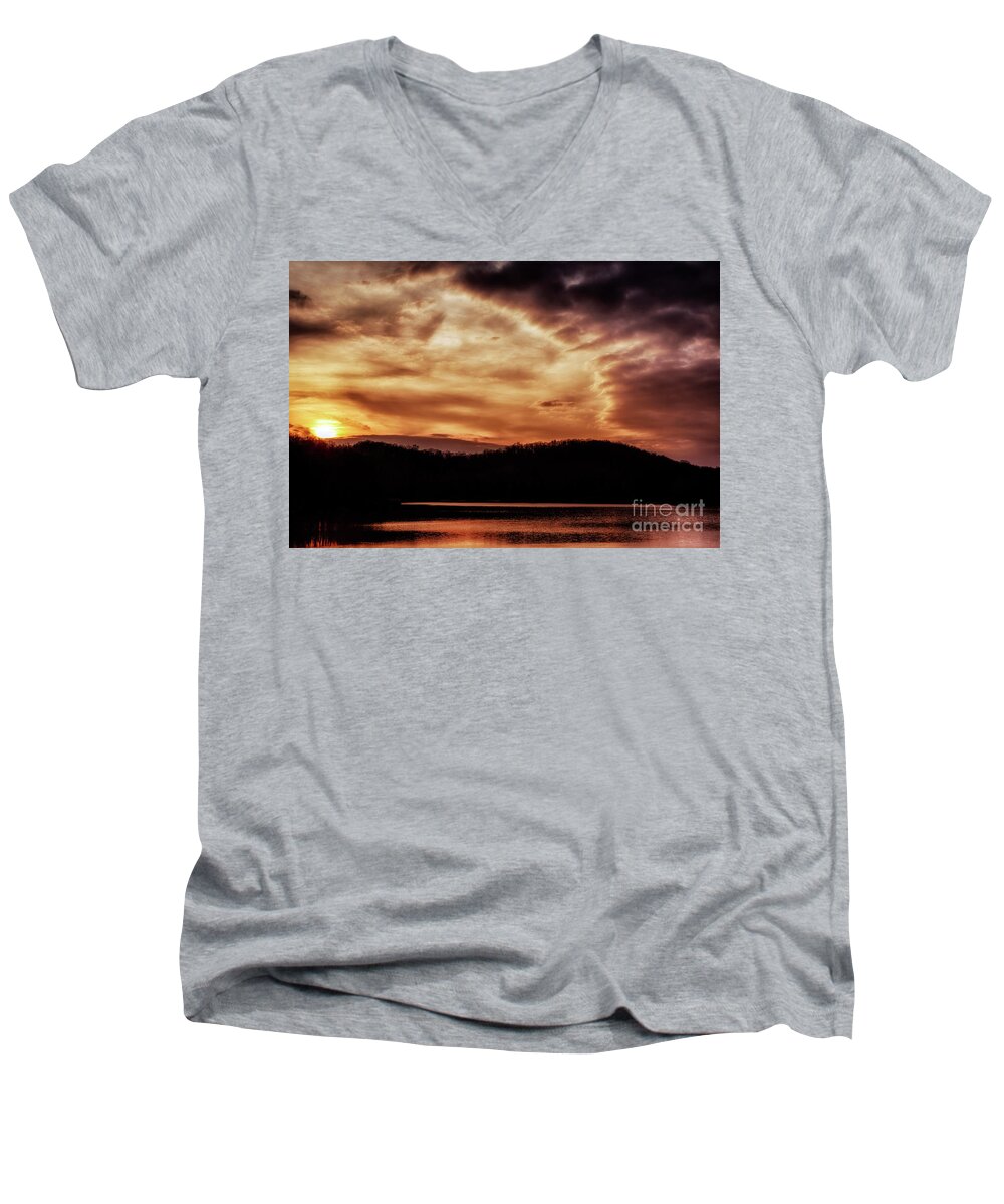 Lake Men's V-Neck T-Shirt featuring the photograph Winter Sunset by Thomas R Fletcher