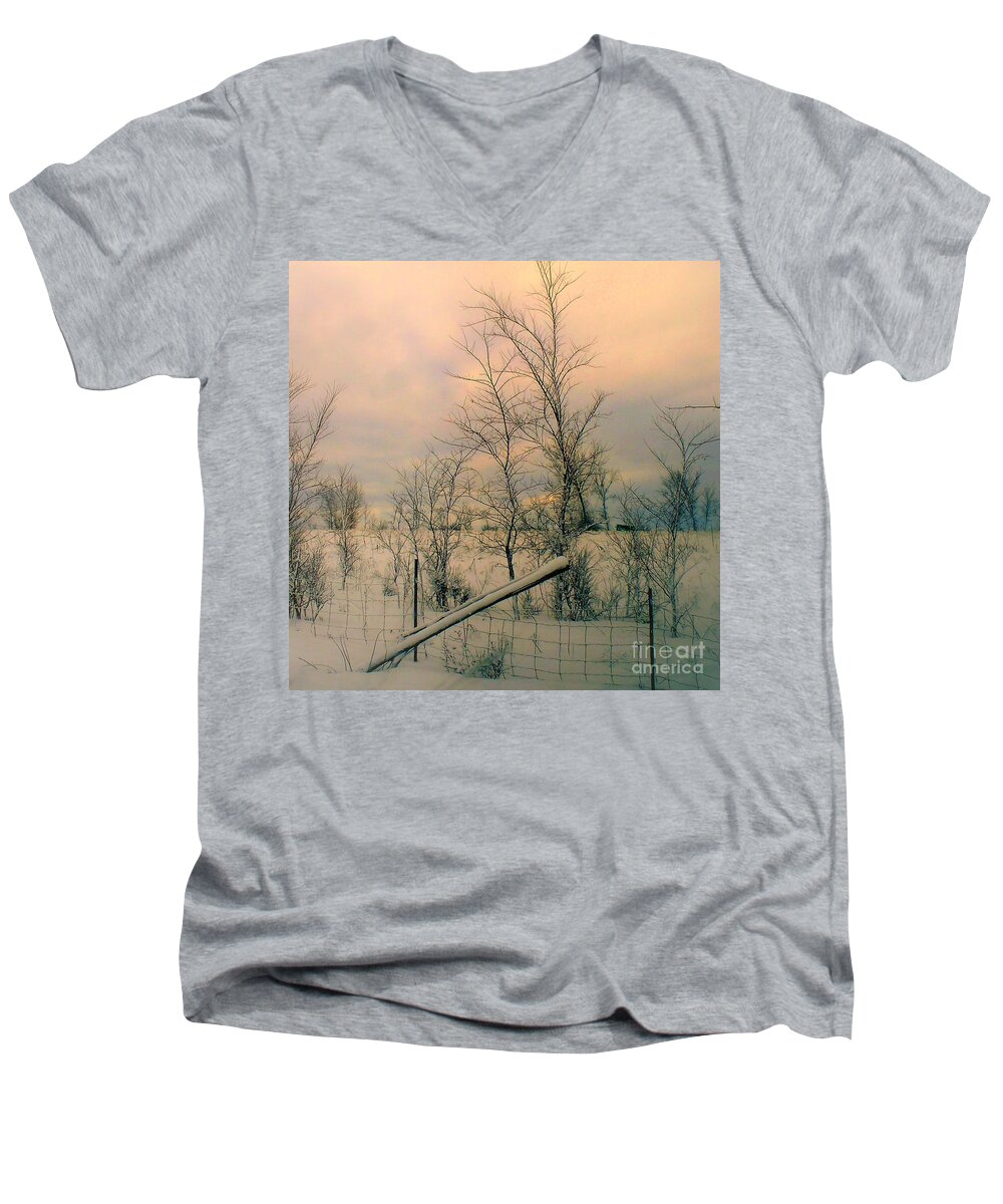 Fence Men's V-Neck T-Shirt featuring the photograph Winter's Face by Elfriede Fulda