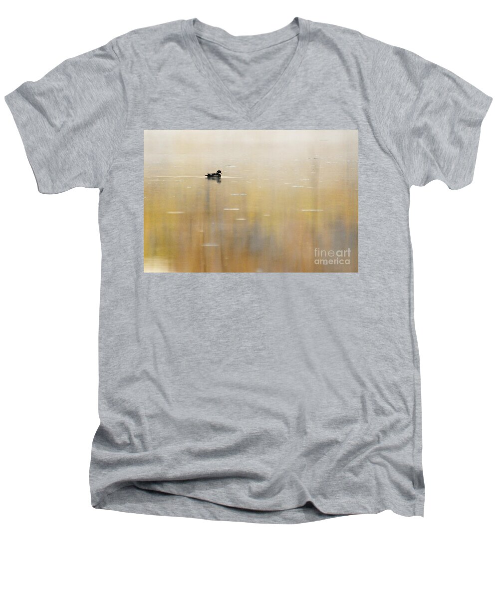 Photography Men's V-Neck T-Shirt featuring the photograph Wood Duck on Golden Pond by Larry Ricker