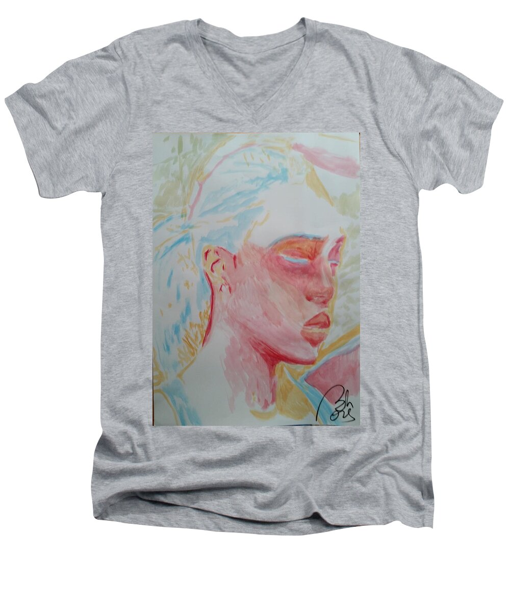 Workout Men's V-Neck T-Shirt featuring the painting Workout II. spirit by Bachmors Artist