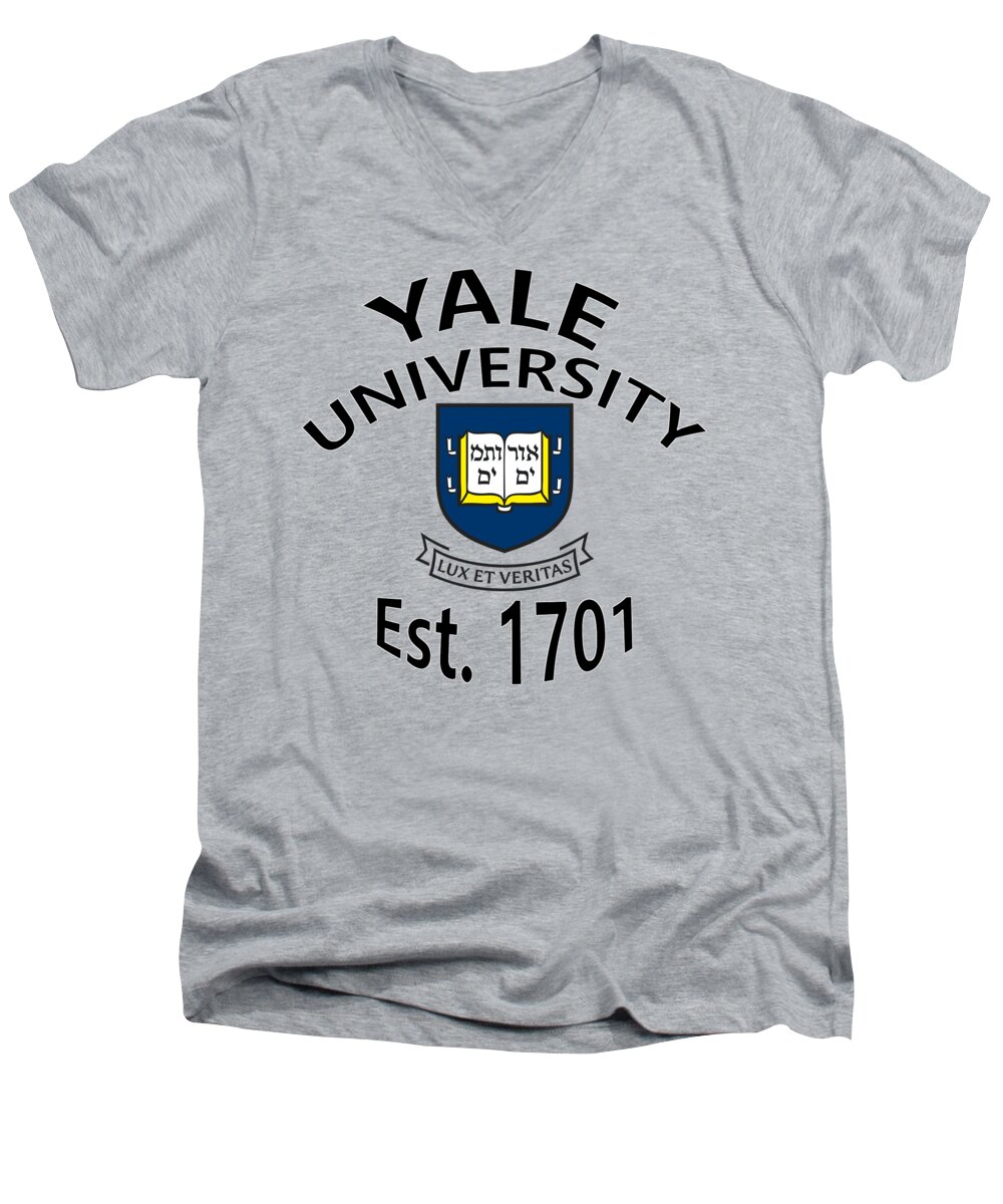 Yale University Men's V-Neck T-Shirt featuring the digital art Yale University Est 1701 by Movie Poster Prints