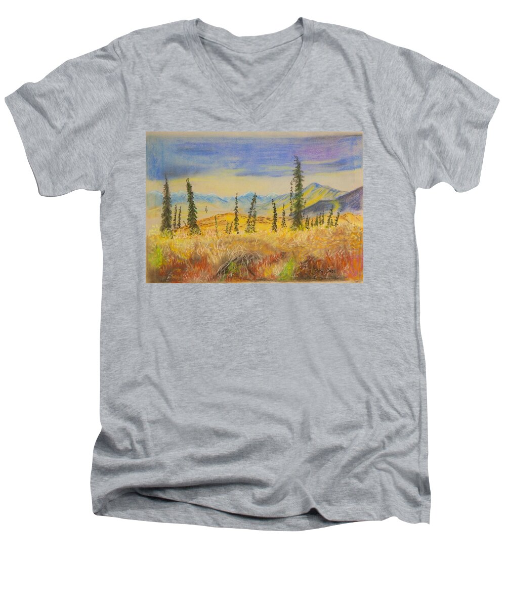 Pastels Men's V-Neck T-Shirt featuring the pastel Yellow Alaska by Betsy Carlson Cross