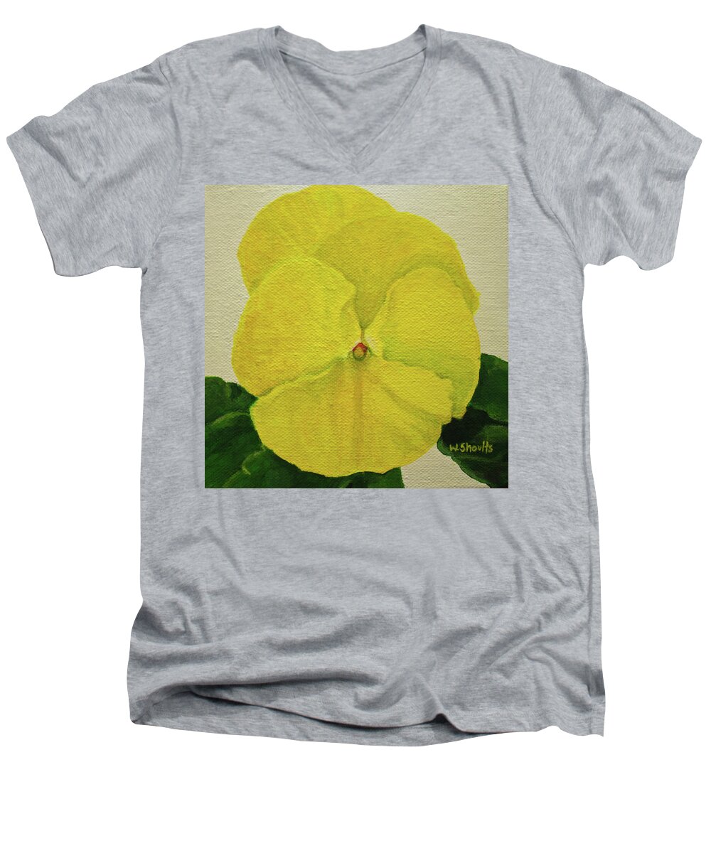 Flower Men's V-Neck T-Shirt featuring the painting Yellow Pansy by Wendy Shoults