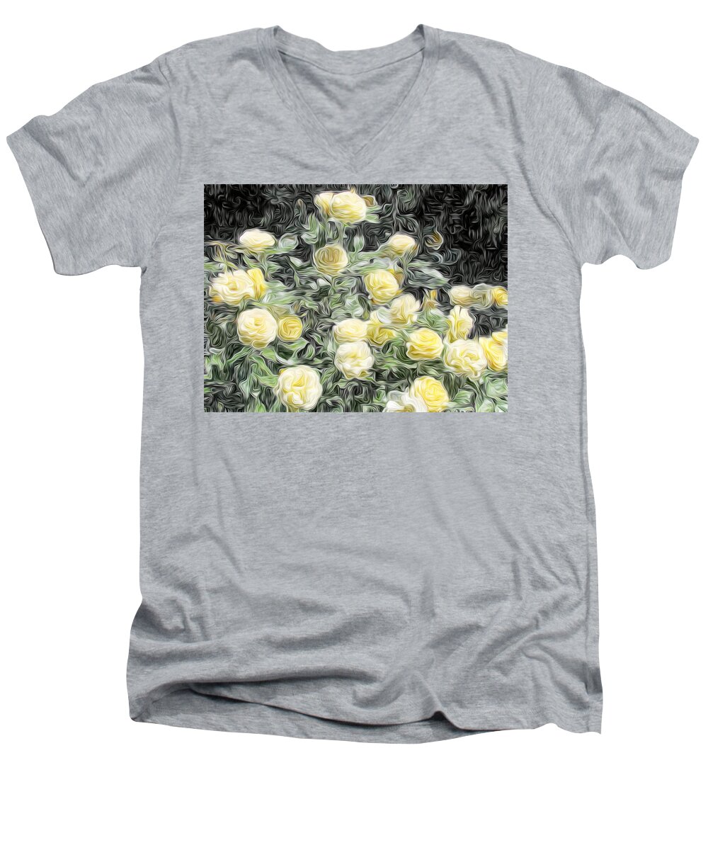 Flower Men's V-Neck T-Shirt featuring the digital art Yellow Roses by Carol Crisafi
