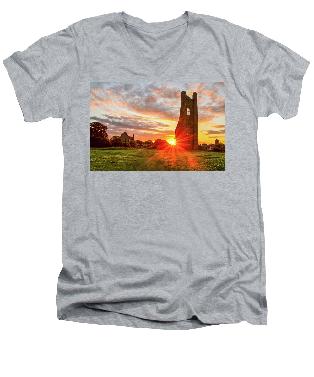 Sunset Men's V-Neck T-Shirt featuring the photograph Yellow Steeple Star by Joe Ormonde