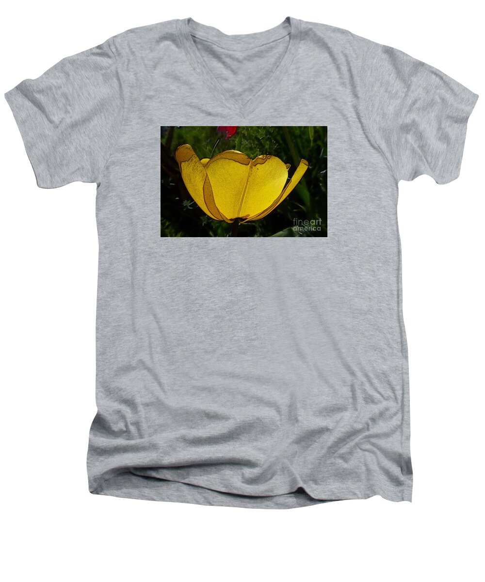 Beautiful Men's V-Neck T-Shirt featuring the photograph Yellow Tulip 2 by Jean Bernard Roussilhe