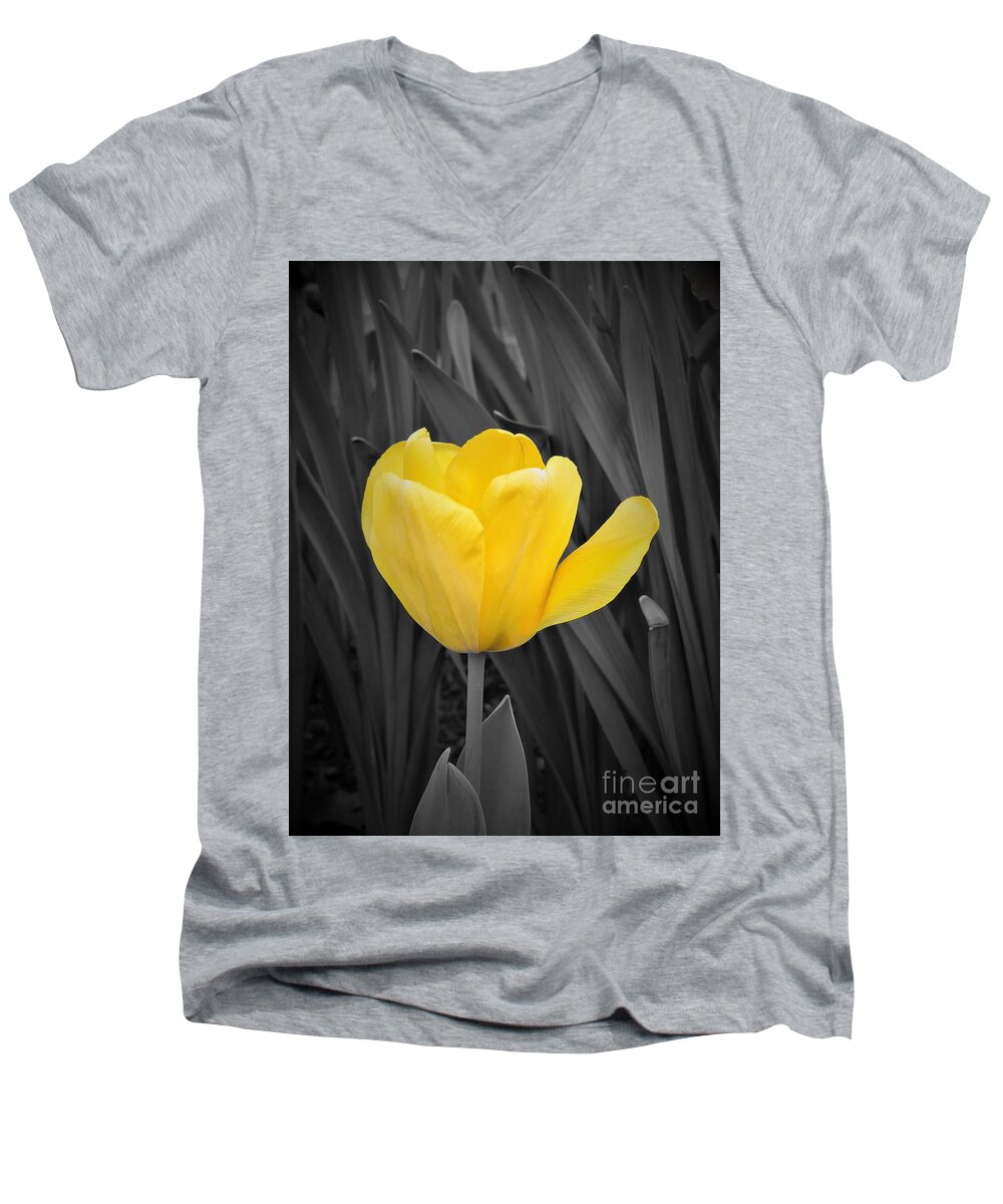 Yellow Men's V-Neck T-Shirt featuring the photograph Yellow Tulip by Chad and Stacey Hall