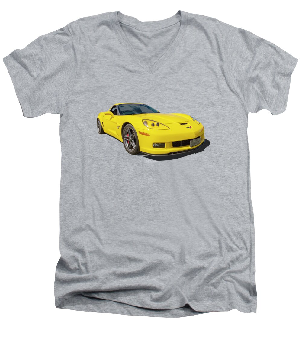 Car Men's V-Neck T-Shirt featuring the photograph Yellow Vette by Keith Hawley