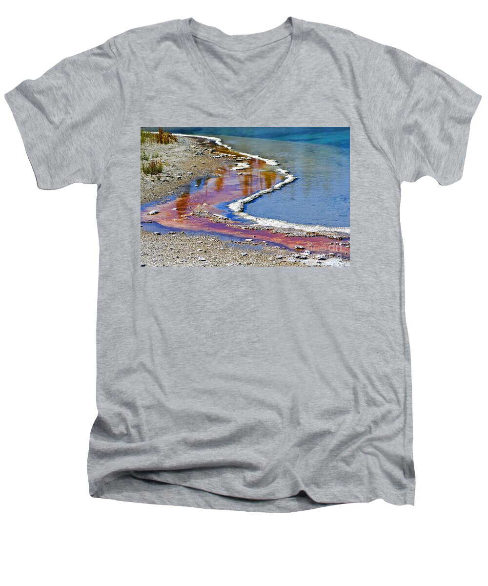 Colorful Men's V-Neck T-Shirt featuring the photograph Yellowstone Abstract I by Teresa Zieba