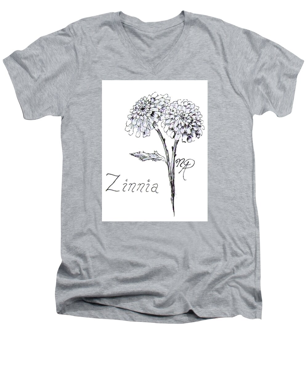 Zinnia Men's V-Neck T-Shirt featuring the drawing Zannie Zinnia by Nicole Angell