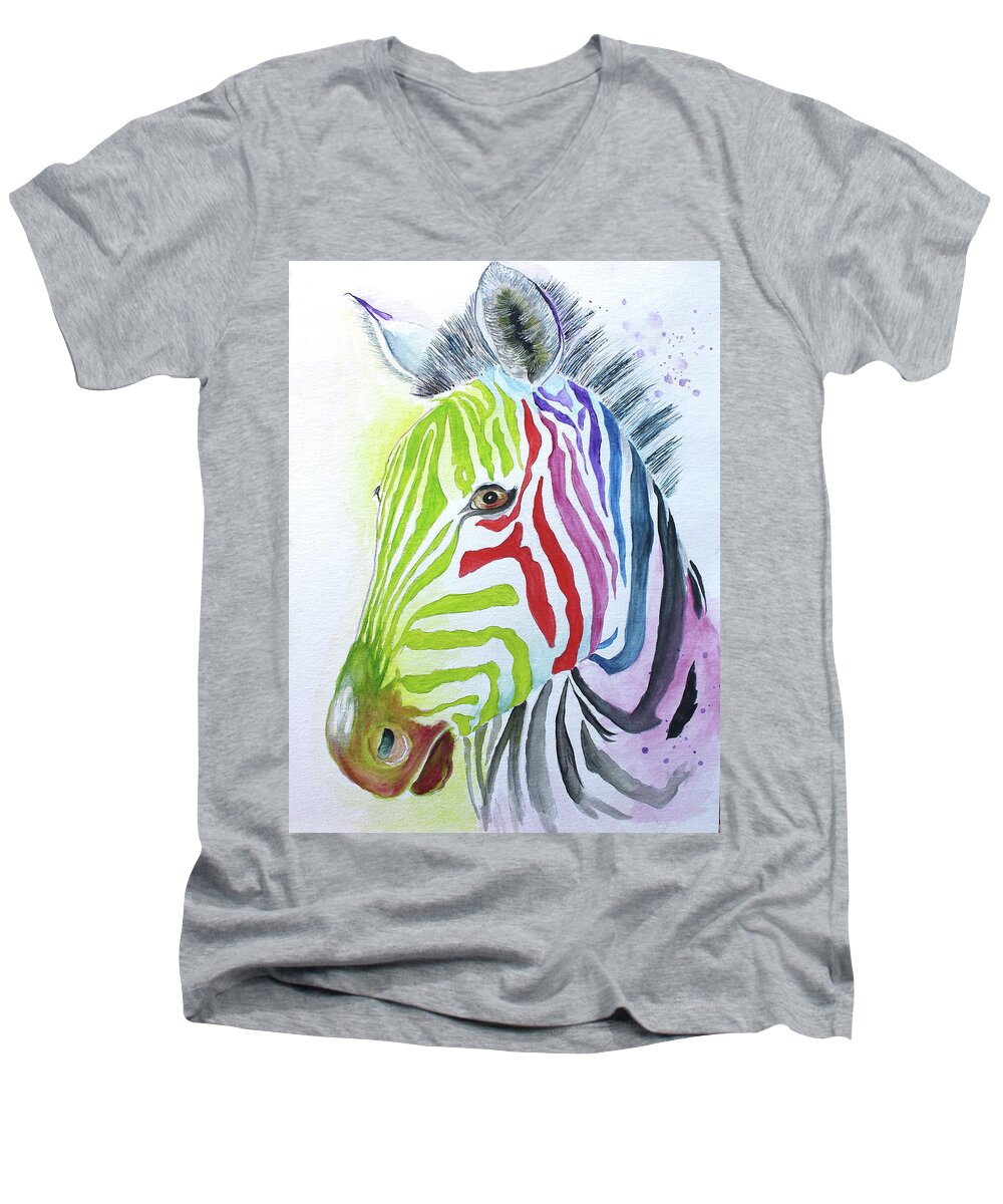 Men's V-Neck T-Shirt featuring the painting My Polychromatic Friend by Barbara Teller