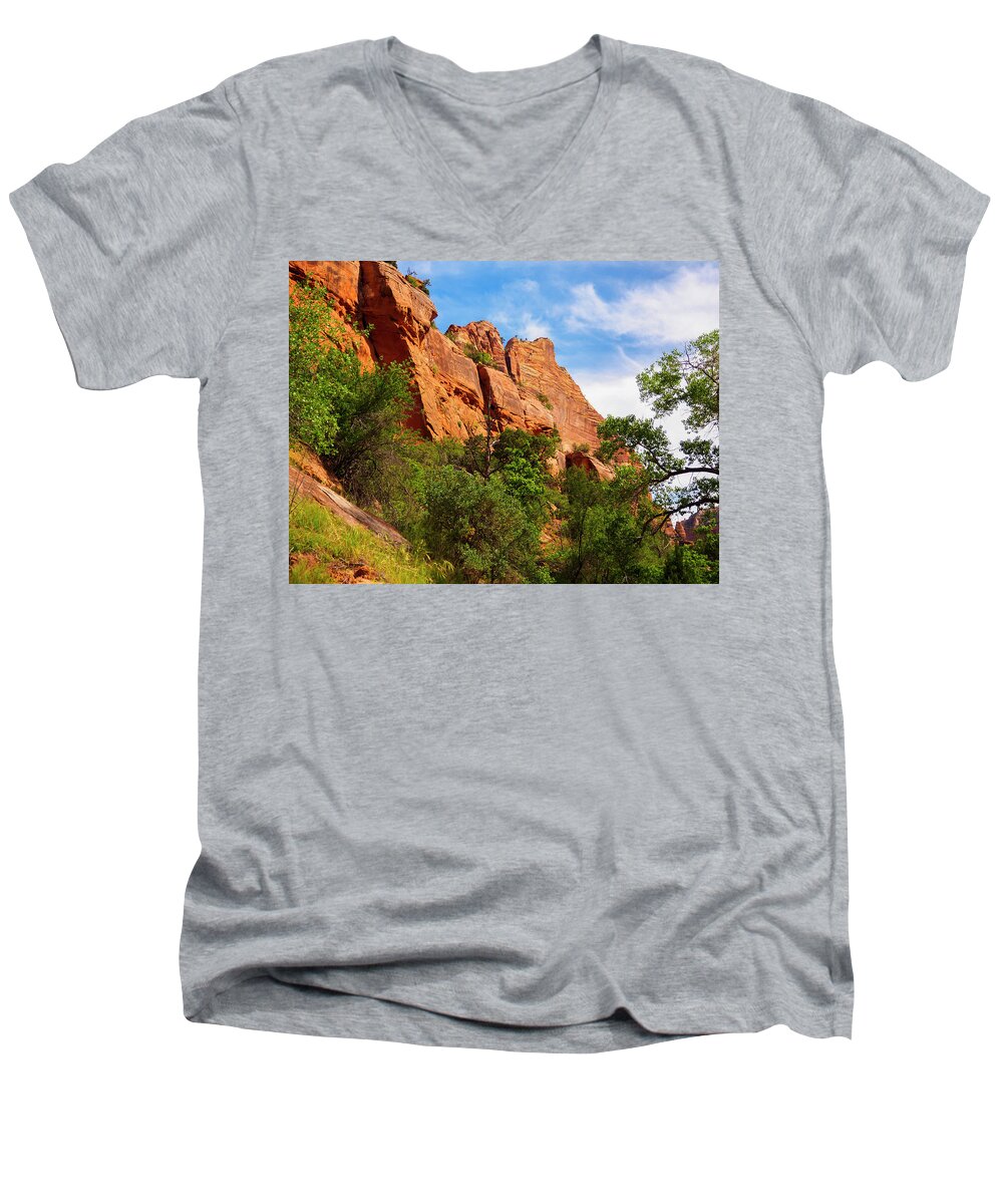 Blue Men's V-Neck T-Shirt featuring the photograph Zion National Park 1 by Penny Lisowski