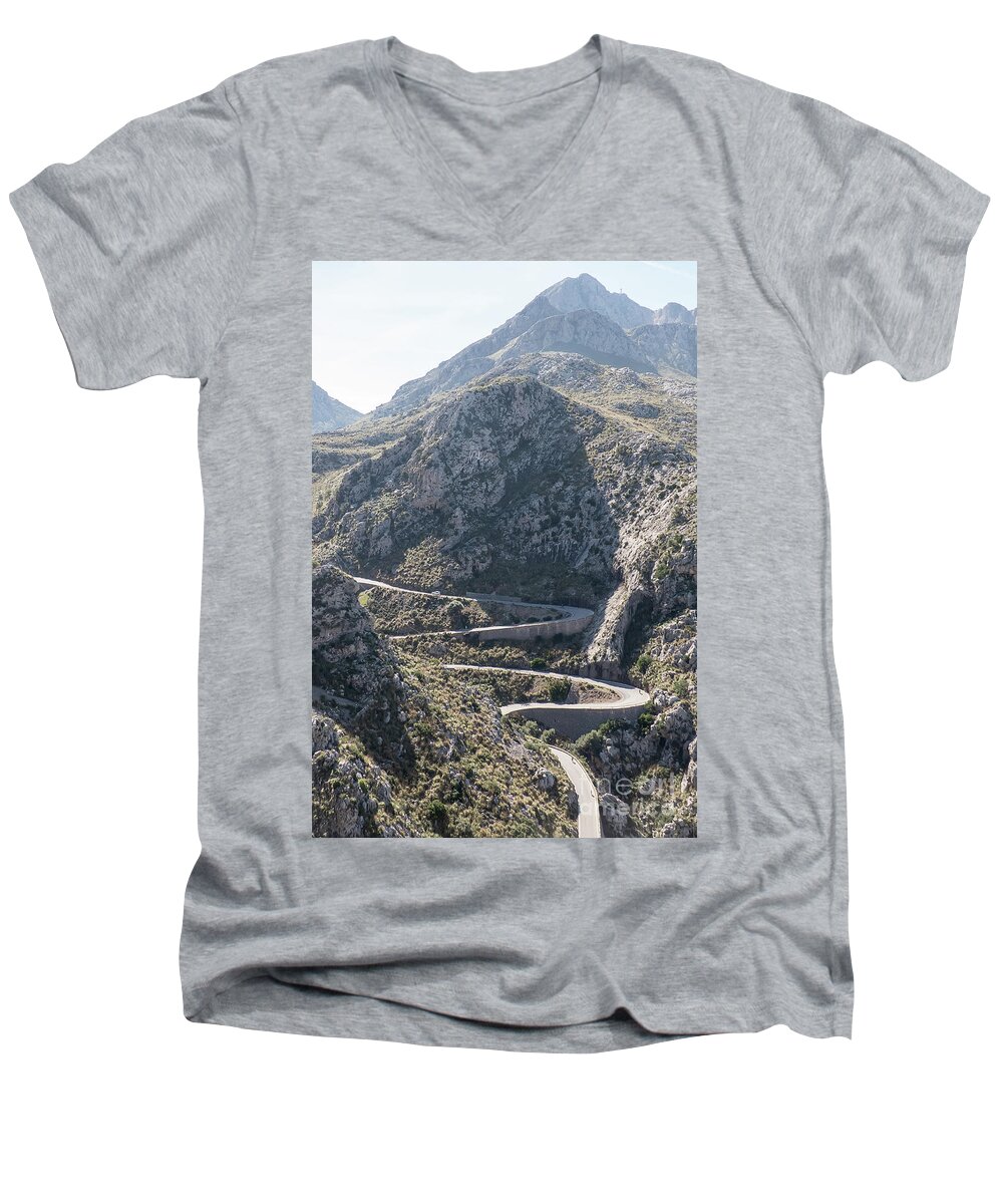 Balearic Islands Men's V-Neck T-Shirt featuring the photograph Carretera de Sa Calobra #1 by Rod Jones