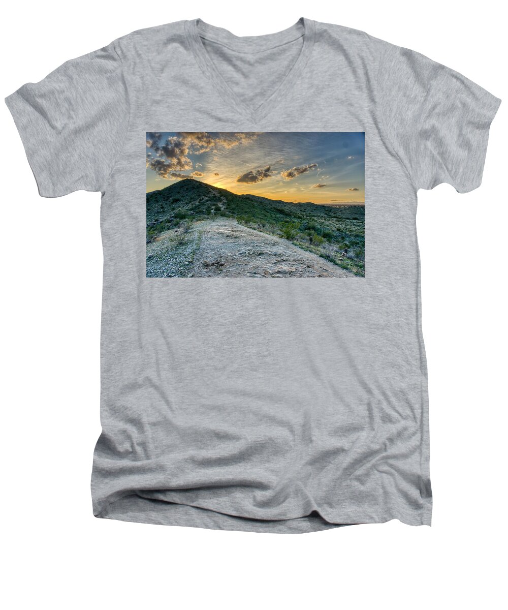 Sun Men's V-Neck T-Shirt featuring the photograph Dramatic Mountain Sunset #1 by Anthony Giammarino