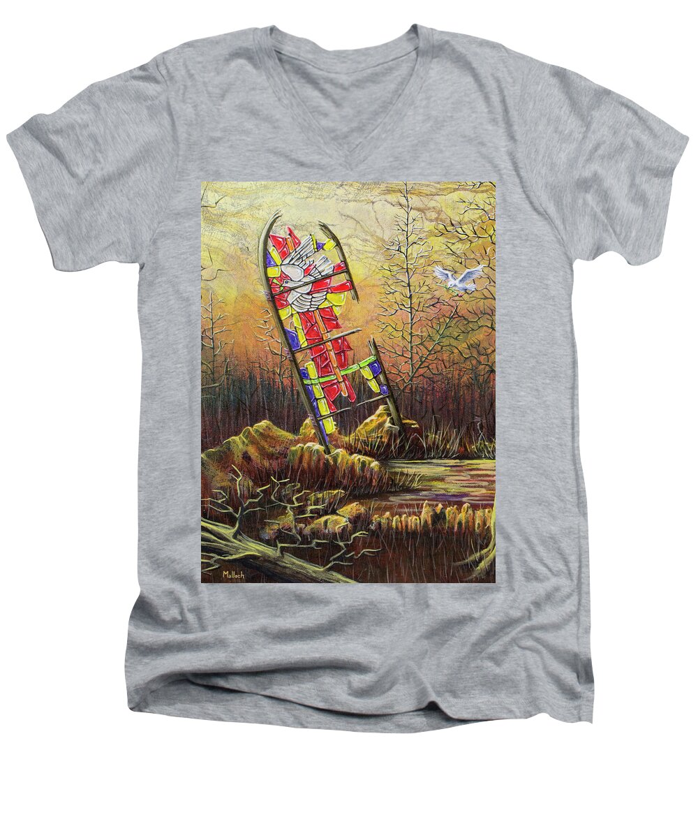 Apocrypha Men's V-Neck T-Shirt featuring the painting Glass Dove #1 by Jack Malloch