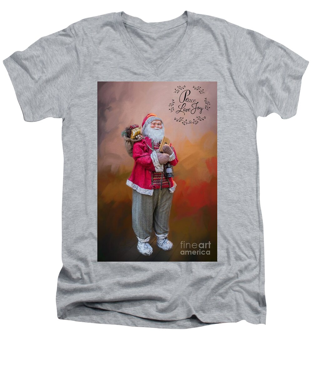 Santa Claus Men's V-Neck T-Shirt featuring the mixed media Peace,Love,Joy #1 by Eva Lechner