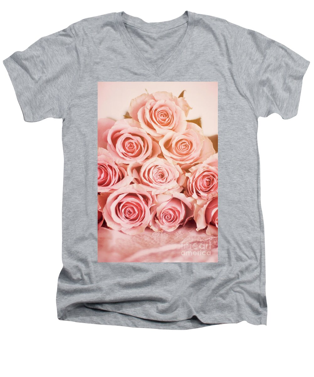 Roses Men's V-Neck T-Shirt featuring the photograph Pink Roses #2 by Ethiriel Photography