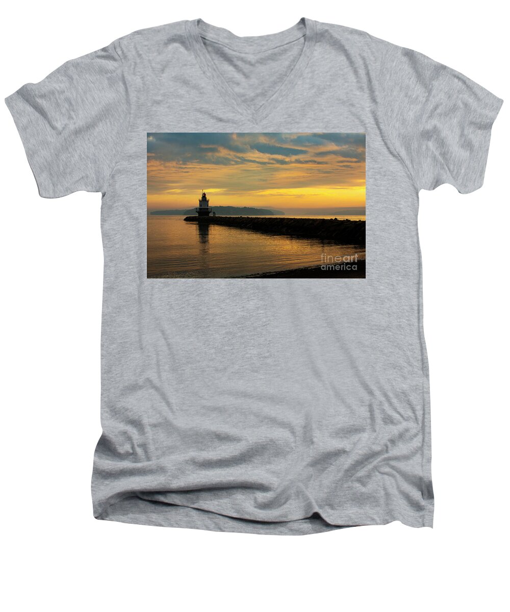 Lighthouse Men's V-Neck T-Shirt featuring the photograph Spring Point Ledge Lighthouse #1 by Diane Diederich