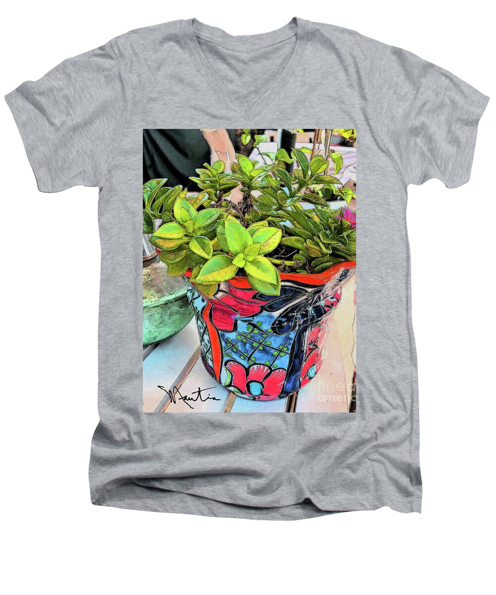 Flower Pot Men's V-Neck T-Shirt featuring the digital art The Gift #1 by Art Mantia