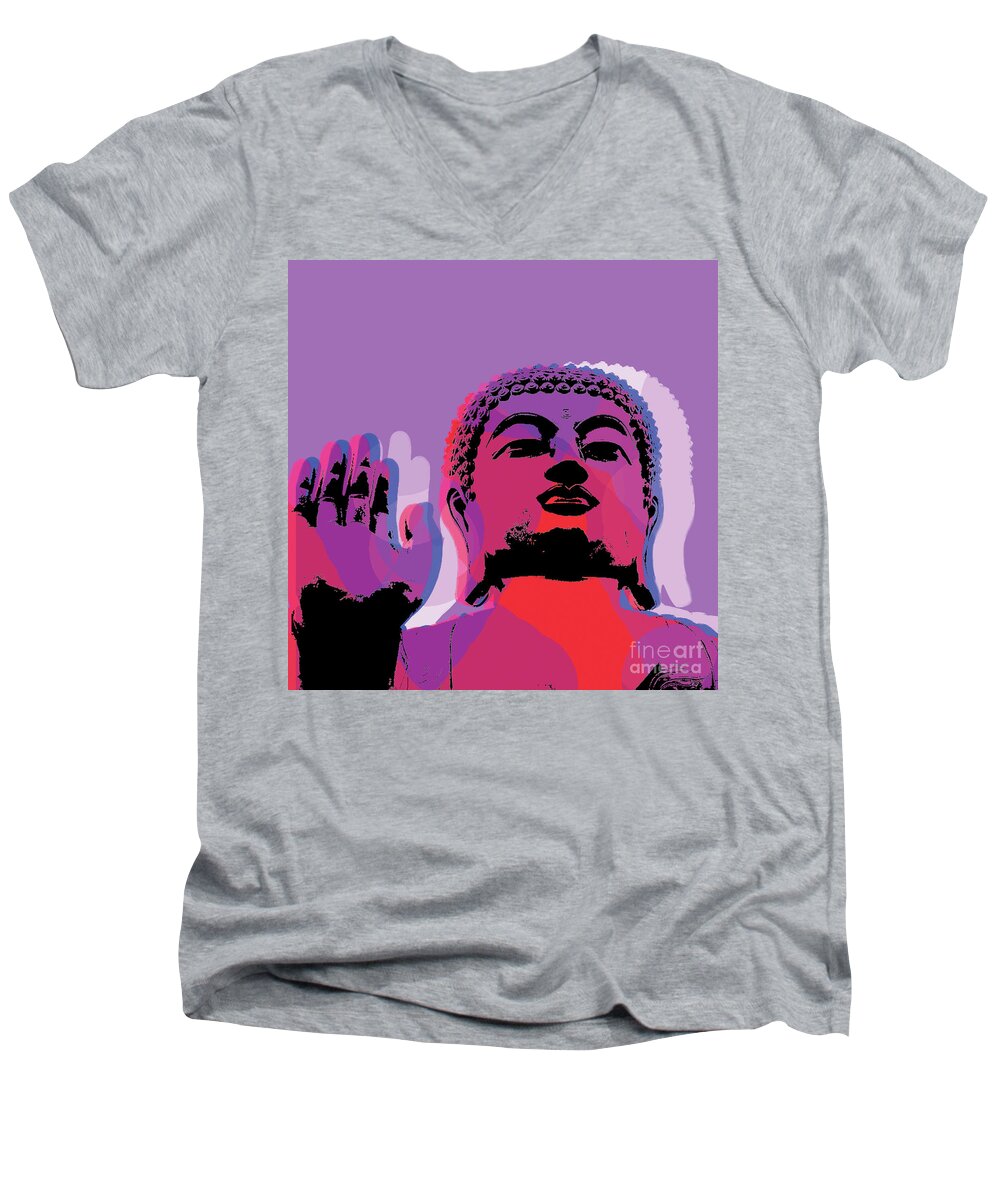 Buddha Men's V-Neck T-Shirt featuring the digital art Buddha Pop Art - Warhol style #2 by Jean luc Comperat