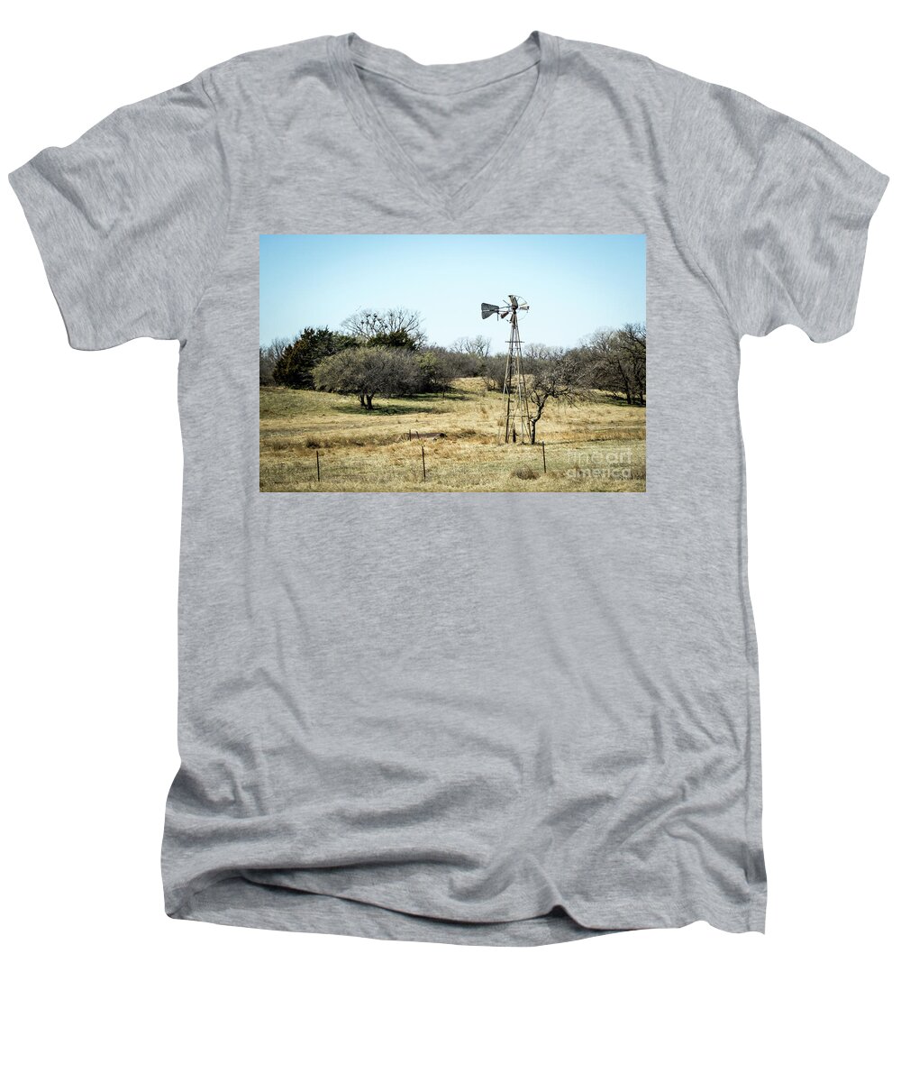 Windmill Men's V-Neck T-Shirt featuring the photograph Windmill #2 by Cheryl McClure