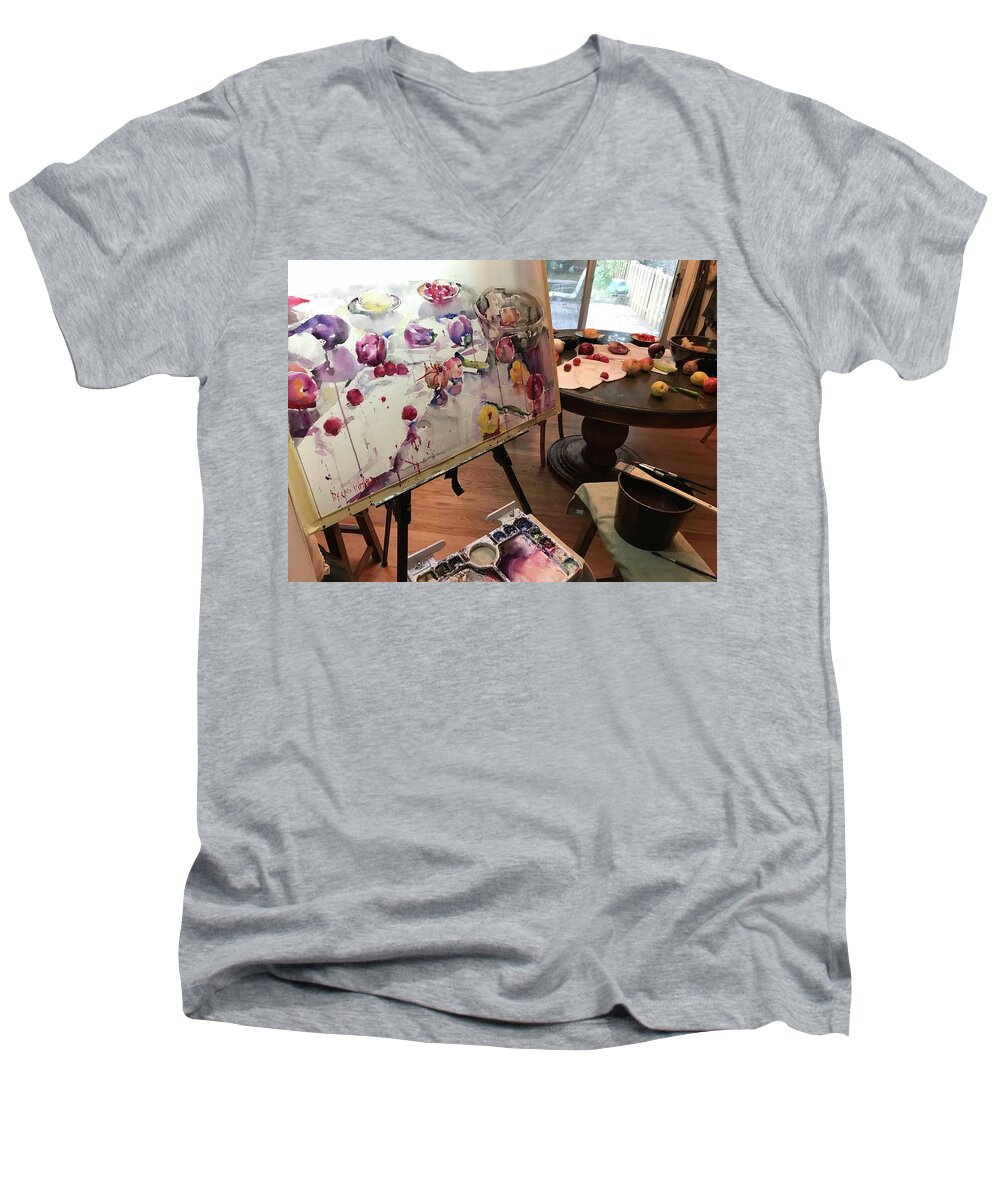 Watercolor Men's V-Neck T-Shirt featuring the painting 2018 Still Life by Becky Kim