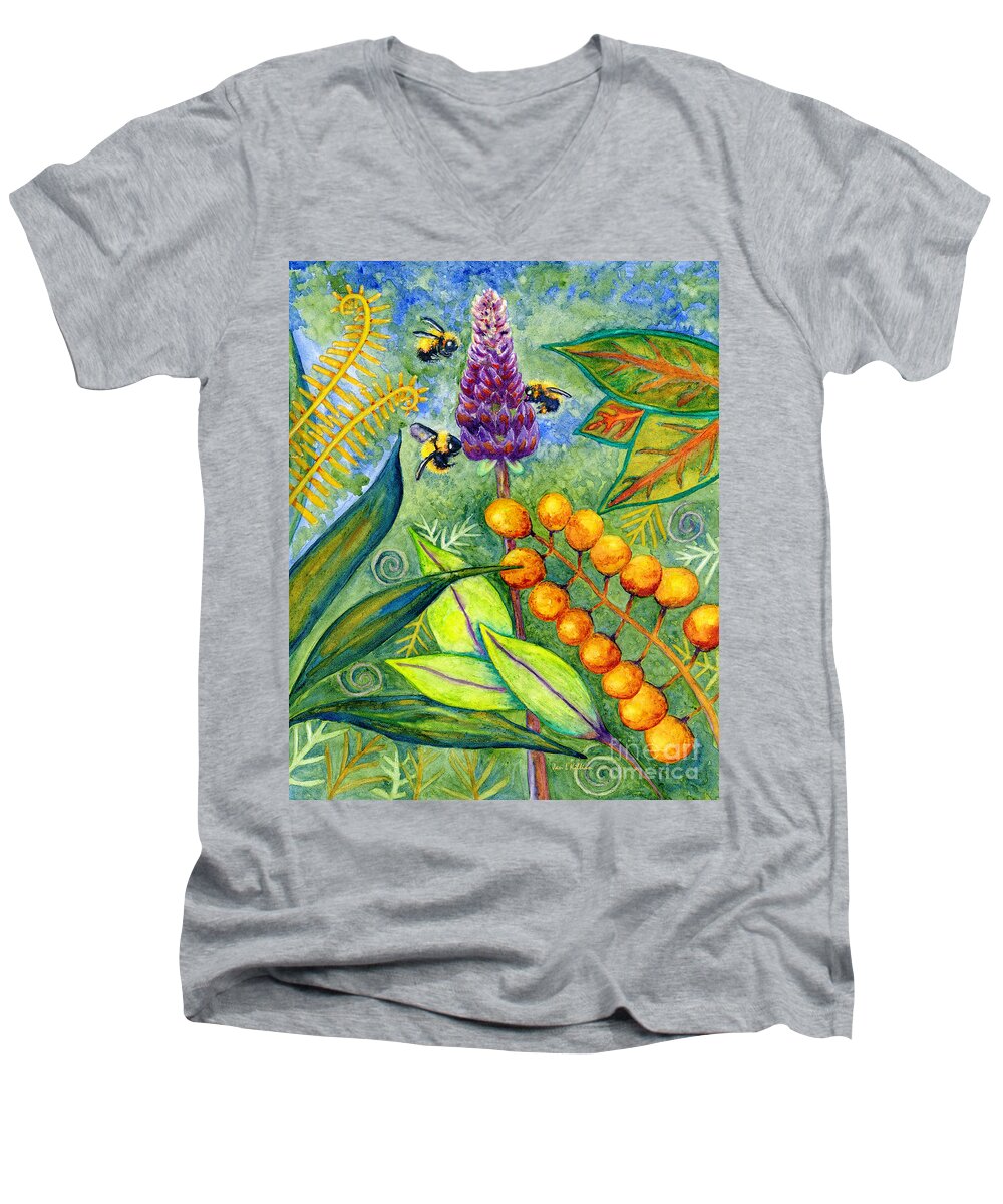 Bumble Bees Men's V-Neck T-Shirt featuring the painting 3 Bee's by Jan Killian
