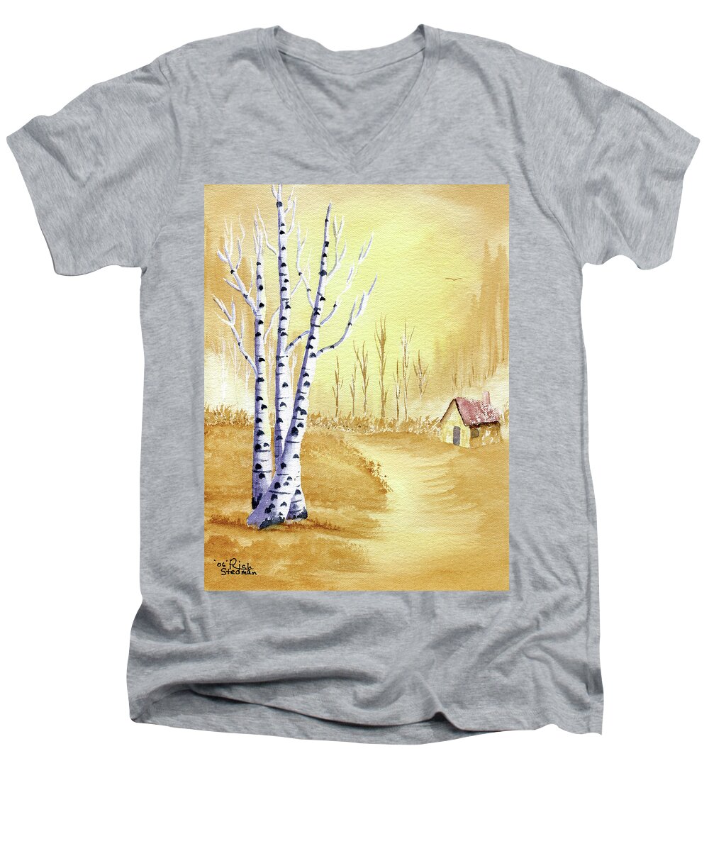 Yellow Men's V-Neck T-Shirt featuring the painting A New Day by Richard Stedman