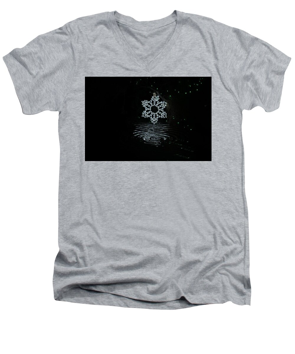 Snowflake Men's V-Neck T-Shirt featuring the photograph A Ripple of Christmas Cheer by Colleen Cornelius