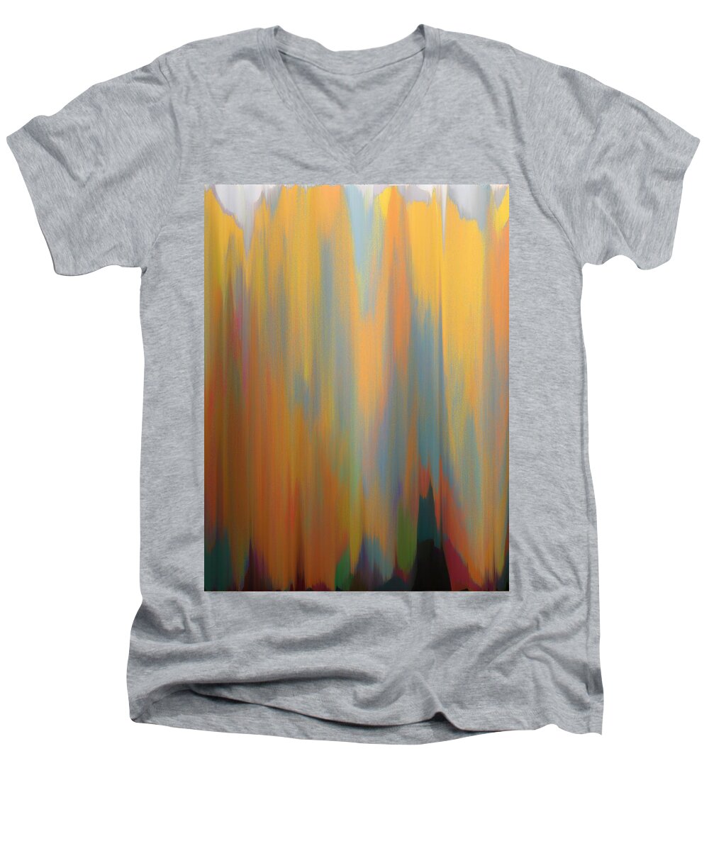 Abstract Men's V-Neck T-Shirt featuring the digital art Abstract Landscape Orange and Yellow by Itsonlythemoon -
