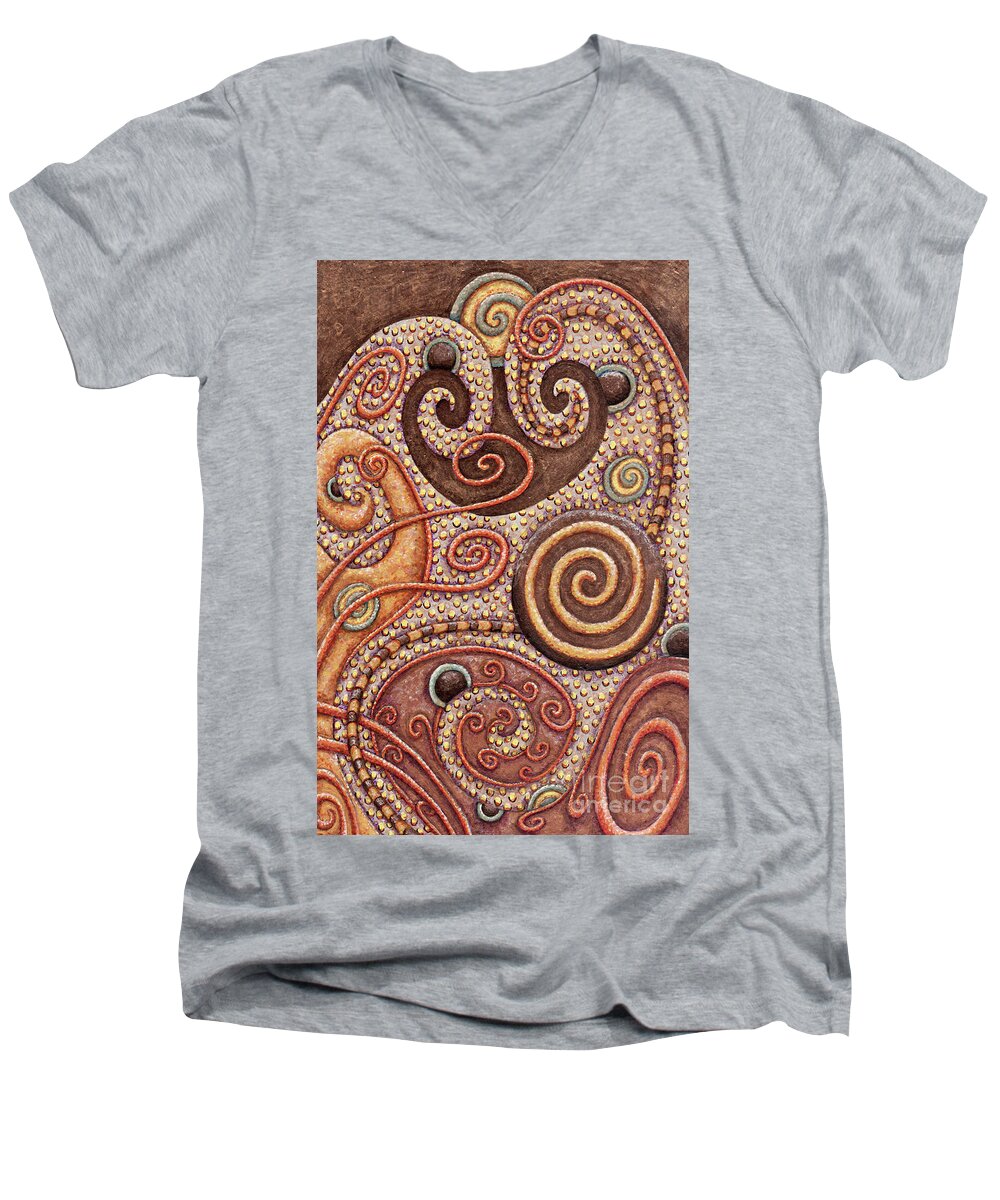 Whimsical Men's V-Neck T-Shirt featuring the painting Abstract Spiral 2 by Amy E Fraser