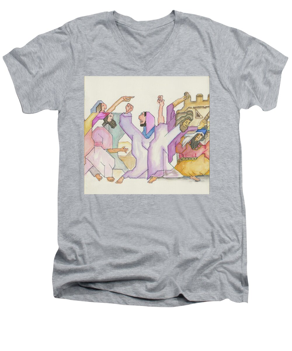 Wiedmann Men's V-Neck T-Shirt featuring the painting Acts of the Apostles by Willy Wiedmann
