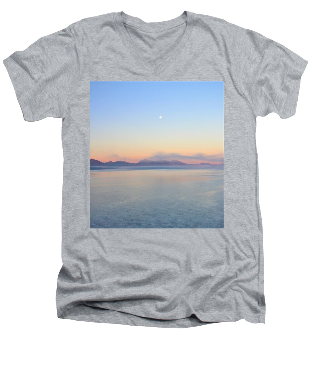 Alaskan Moon Men's V-Neck T-Shirt featuring the photograph Alaskan Moon by FD Graham