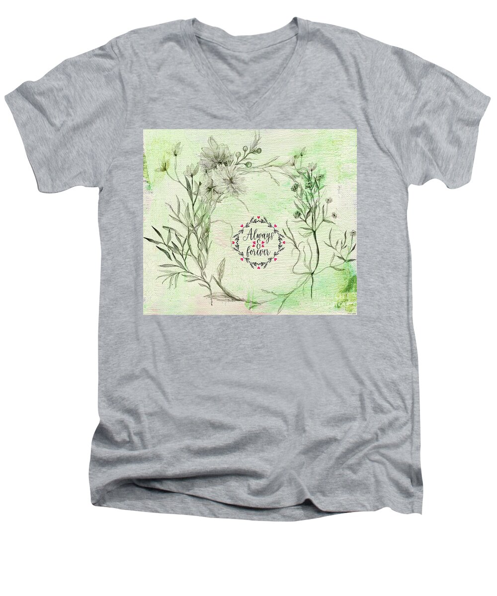 Always And Forever Men's V-Neck T-Shirt featuring the mixed media Always And Forever by Eva Lechner