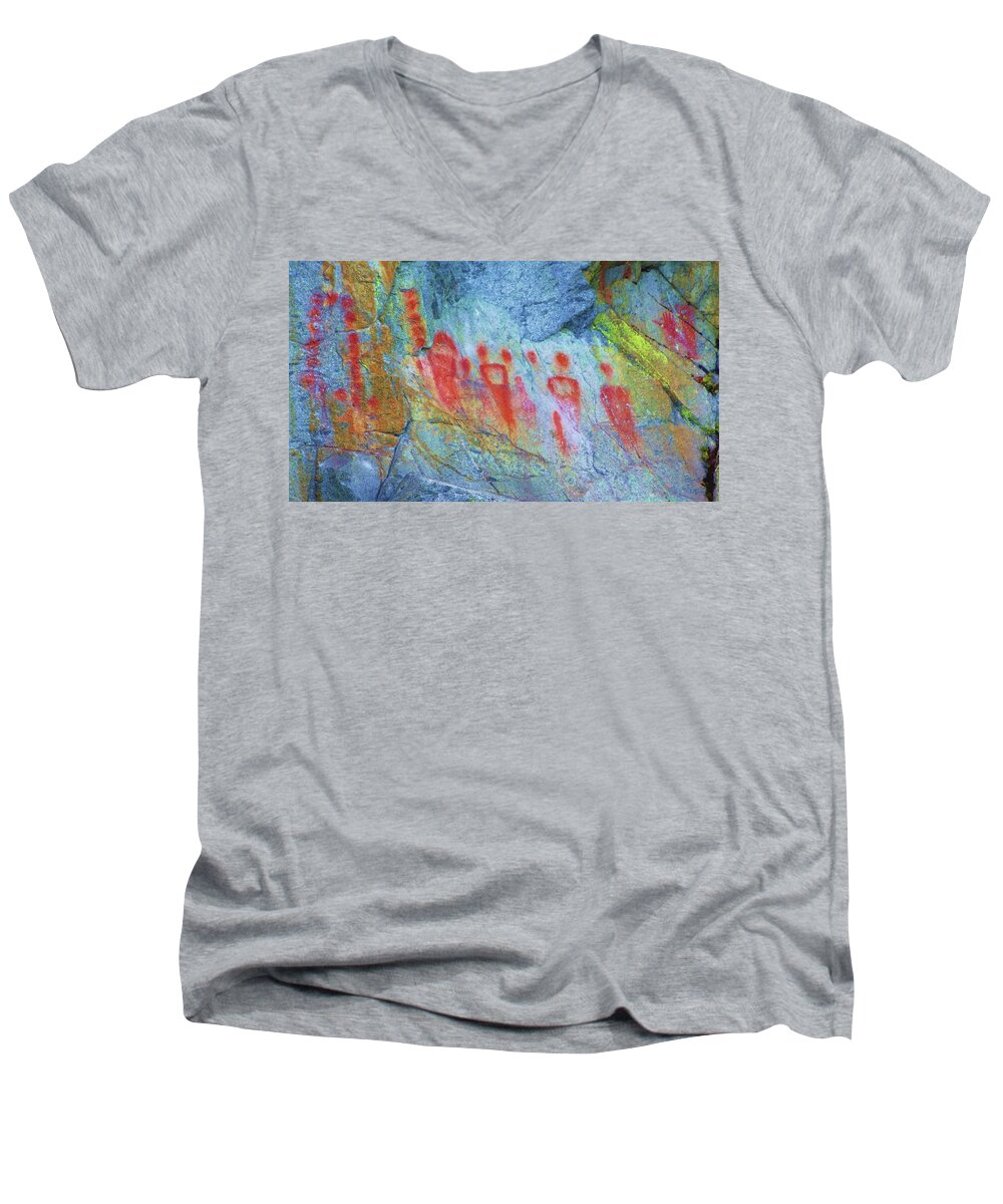 Pictograph Men's V-Neck T-Shirt featuring the photograph Ancient message by Fred Bailey