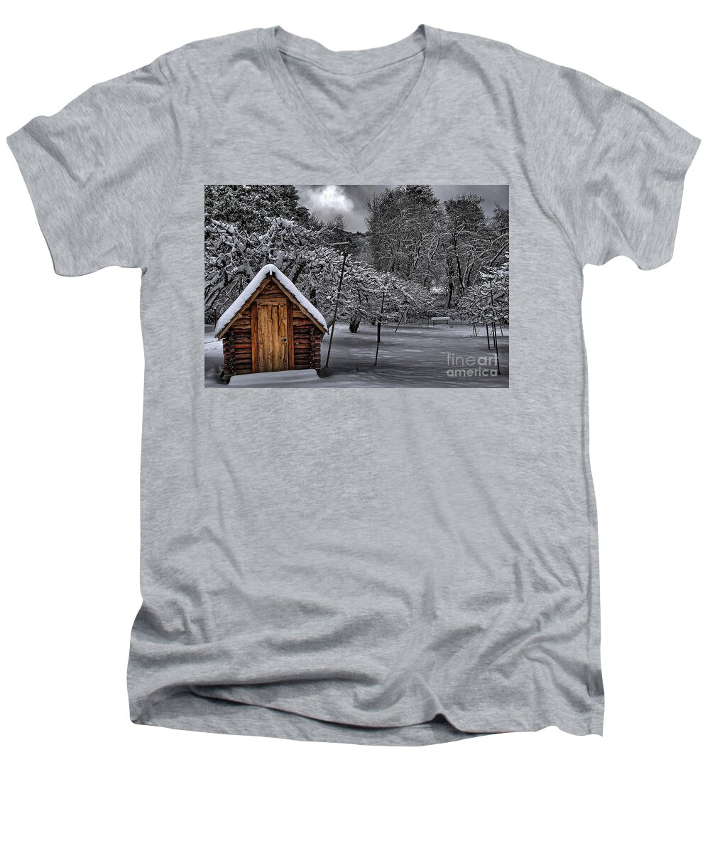 Apple Tree Men's V-Neck T-Shirt featuring the photograph Apple Trees in the Snow by Alex Morales