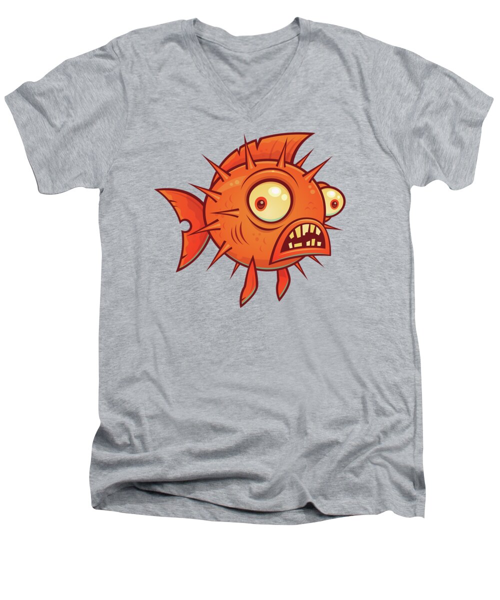Pufferfish Men's V-Neck T-Shirt featuring the digital art Pufferfish by John Schwegel