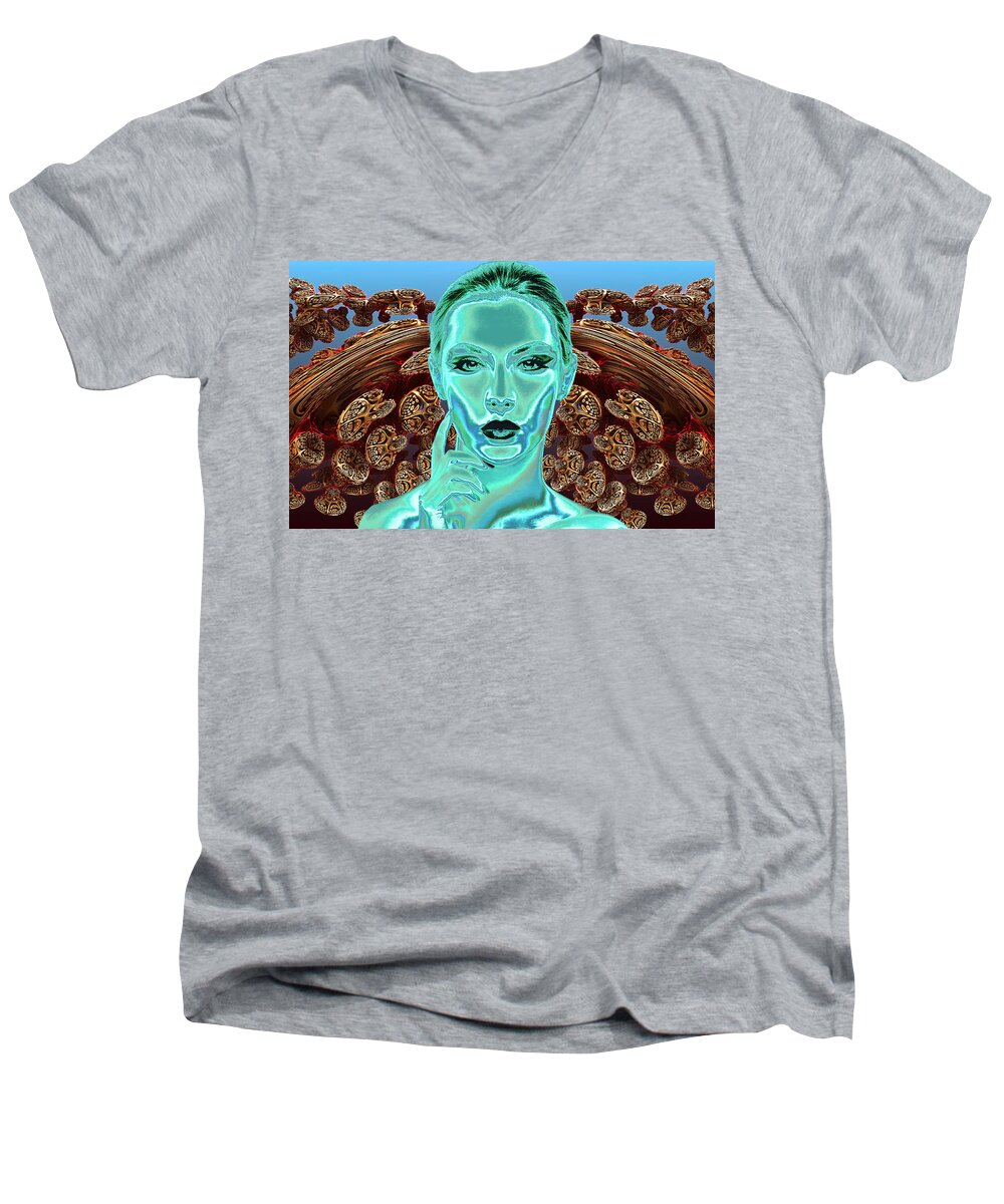 Fractals Men's V-Neck T-Shirt featuring the digital art Ask by Alex Mir