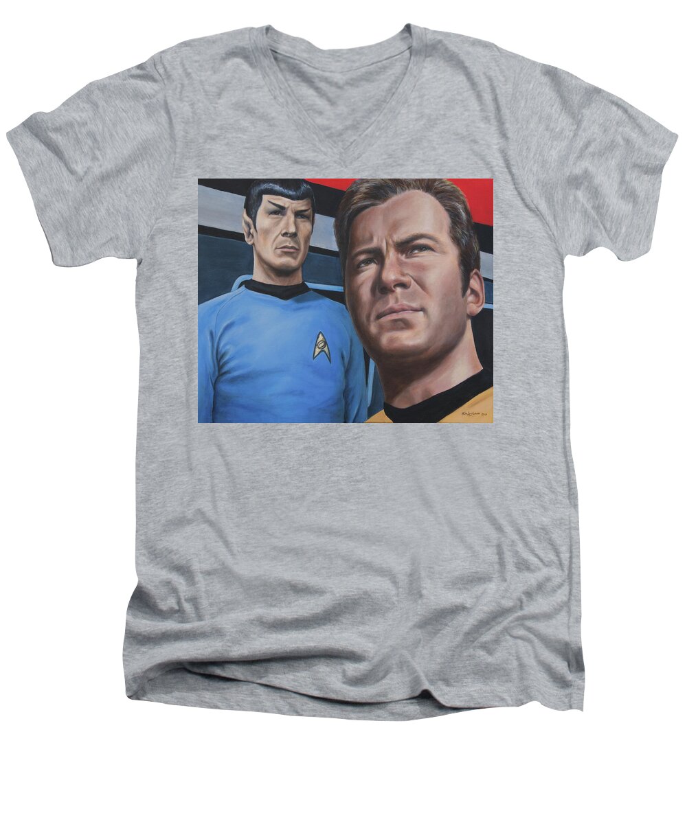 Star Trek Men's V-Neck T-Shirt featuring the painting Assessing A Formidable Opponent by Kim Lockman