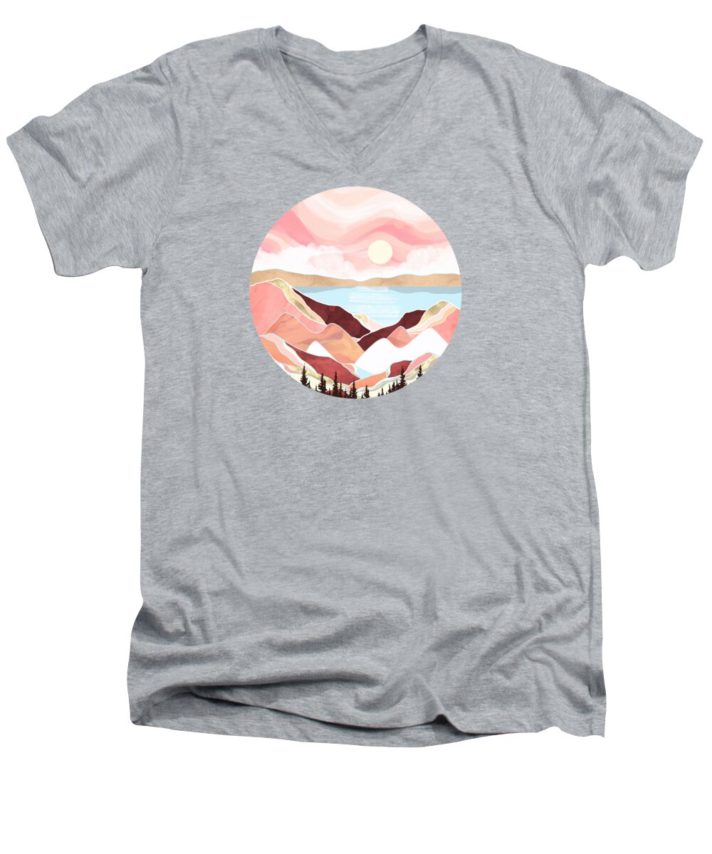 Autumn Men's V-Neck T-Shirt featuring the digital art Autumn Lake Sunrise by Spacefrog Designs